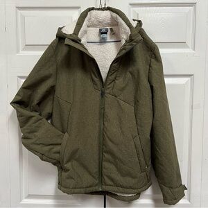 Champion Olive Green Hooded Jacket with Cream Sherpa Lining Size M Zip
